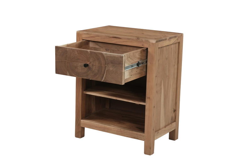 Solid Wood Square Live Edge One Drawer Nightstand - Natural