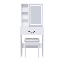 Load image into Gallery viewer, Modern Mini Dressing Table With Led-Lit Mirror &amp; Hidden Storage, Adjustable Brightness Vanity Desk - White
