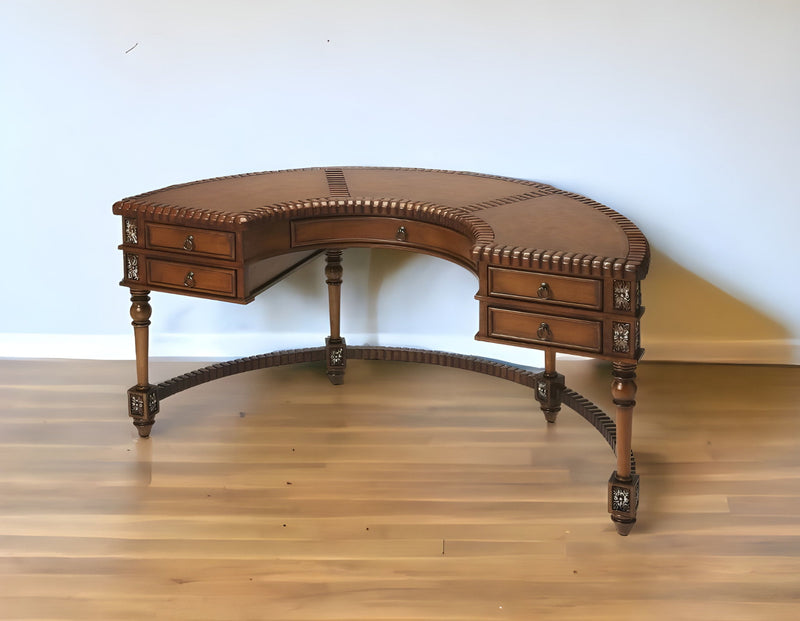 Solid Wood Kidney Writing Desk - Dark Brown