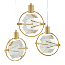 Load image into Gallery viewer, Geometric Three Light Dimmable Metal Chandelier With Clear Shades - Gold
