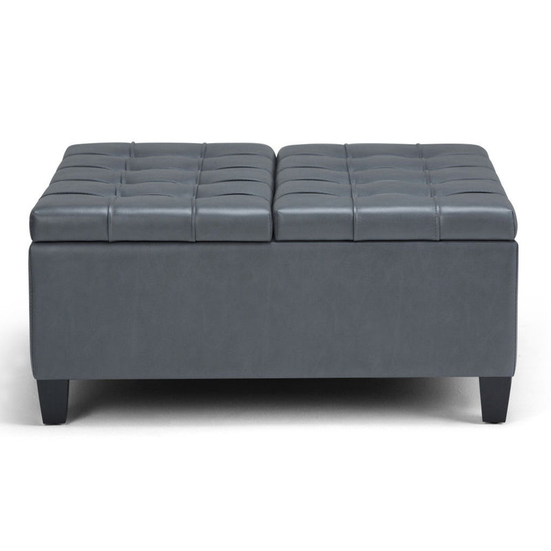 Leather Cocktail Ottoman With Storage - Gray / Espresso