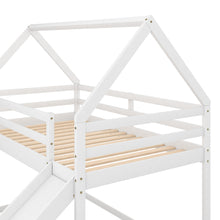 Load image into Gallery viewer, Twin Size Bunk House Bed with Slide and Ladder,White
