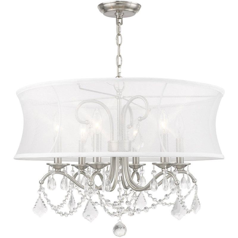 21" Six Light Dimmable Chandelier With Shades - Nickel