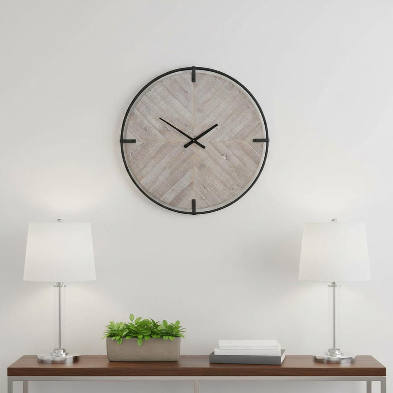 Analog Round Wall Clock - Black / Natural