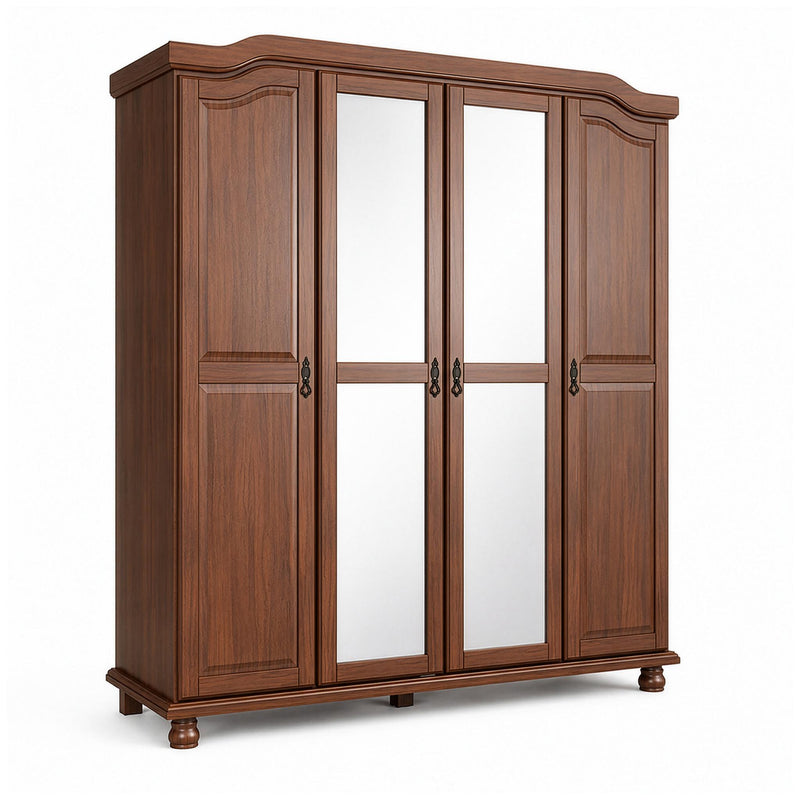 Solid Wood Mirrored Four Door Combo Dresser (764847) - Coffee