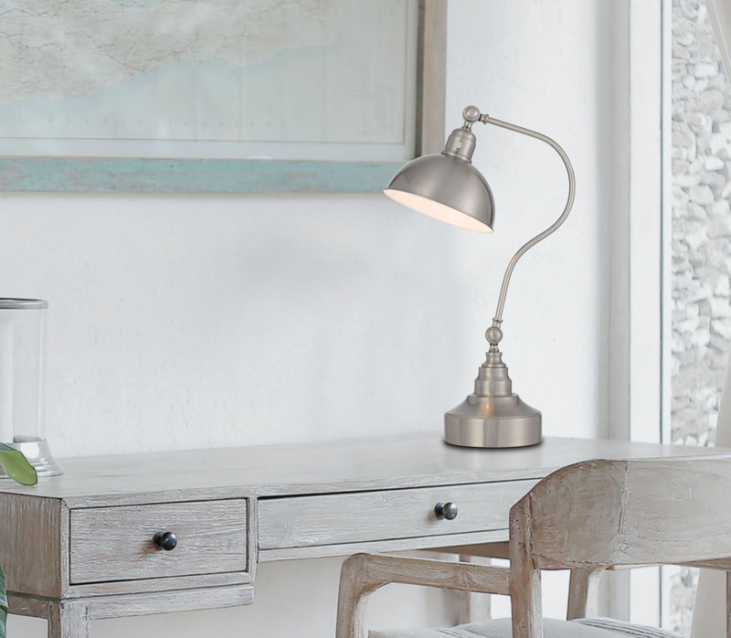 Metal Lantern Desk Table Lamp With Nickel Dome Shade - Nickel