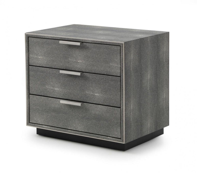Shagreen Three Drawer Nightstand - Gray