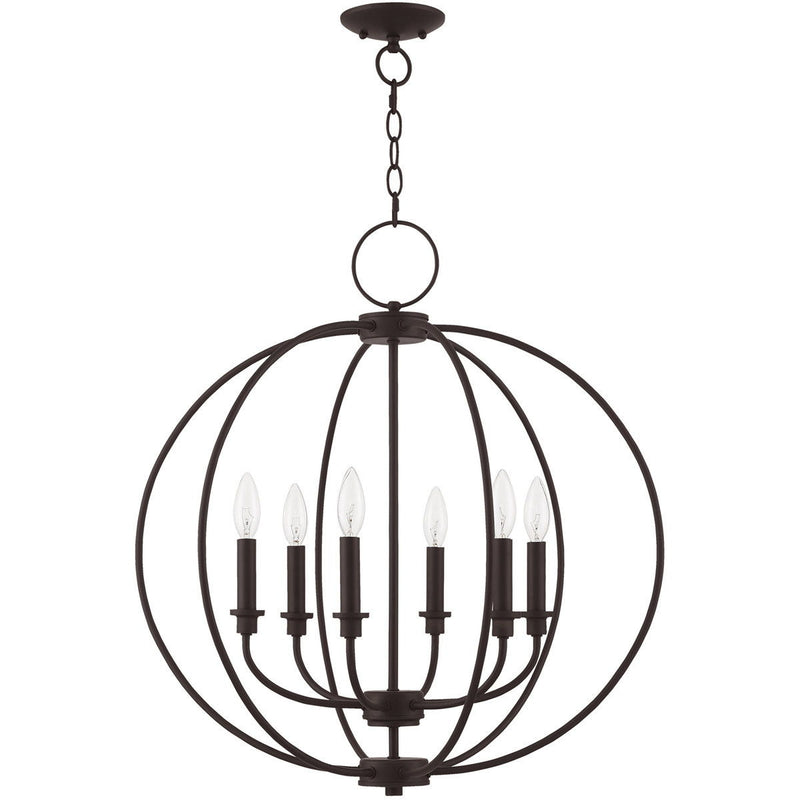 Six Light Dimmable Chandelier With Shades - Bronze