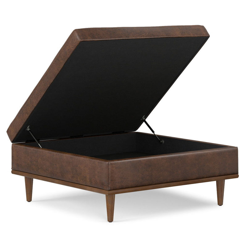 Transitional Leather Cocktail Ottoman With Storage - Brown