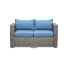Load image into Gallery viewer, 2 Piece Patio Loveseat Set With Thick Cushions, Outdoor Sectional Sofa For Balcony - Blue / Brown

