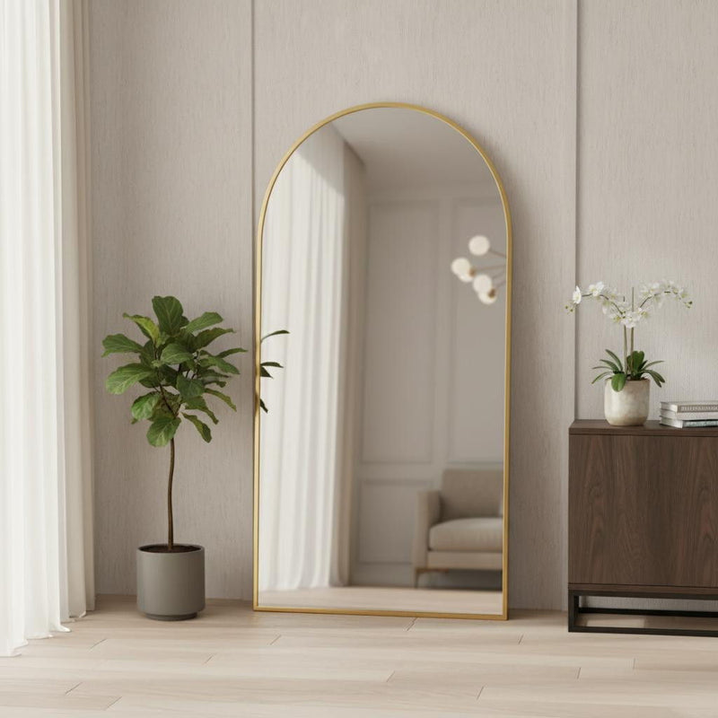 71" Metal Arch Leaning Framed Full Length Mirror - Gold