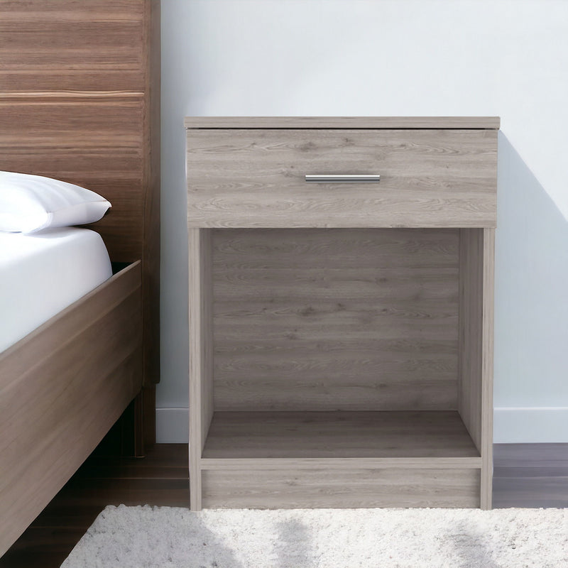 16.7" x 13.6" x 21.7" One Drawer Faux Wood Nightstand - Light Gray