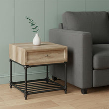 Load image into Gallery viewer, Manufactured Wood And Metal Square End Table With Drawer And Shelf - Sandy Black And Oak
