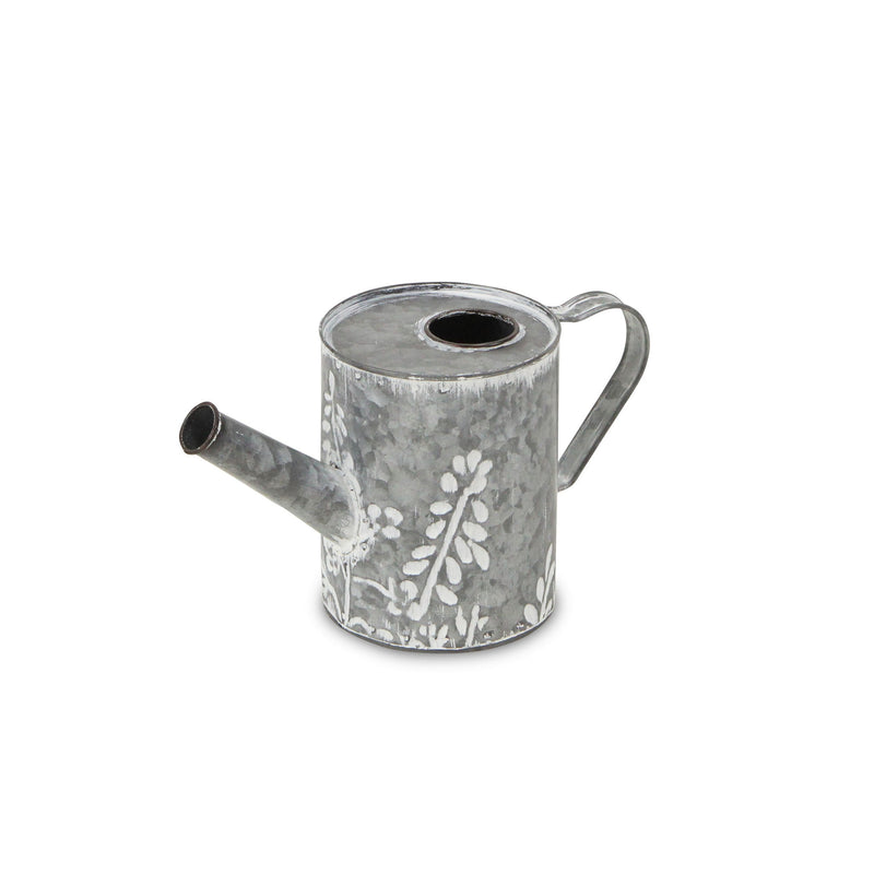 Galvanized Flowers Hand Painted Decorative Watering Can (635818) - Gray / White