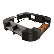 Load image into Gallery viewer, Spa Surround Spa Frame Quadrilateral Outdoor Rattan Sectional Sofa Set With Mini Sofa, Wooden Seats And Storage Spaces
