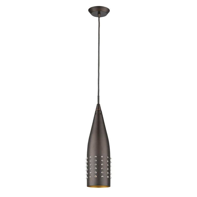 Narrow Hanging Light With Glass Studs - Bronze