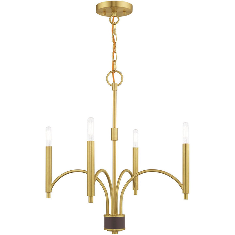 22" Four Light Dimmable Chandelier With Shades - Brass