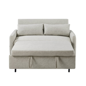 55.1" Pull Out Sleep Sofa Bed Loveseats Sofa Couch with Adjsutable Backrest, Storage Pockets, 2 Soft Pillows, USB Ports for Living Room, Bedroom, Apartment, Office, Beige (Old SKU WF307821AAA)