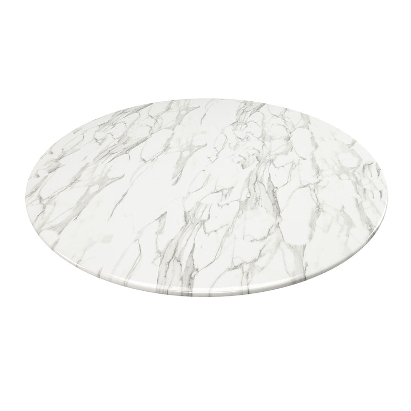 40" Rounded Marble And Metal Pedestal Base Dining Table - Gray / White