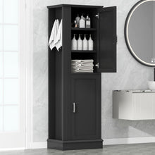 Load image into Gallery viewer, Tall Freestanding Bathroom Storage Cabinet With Adjustable Shelves And Side Hooks
