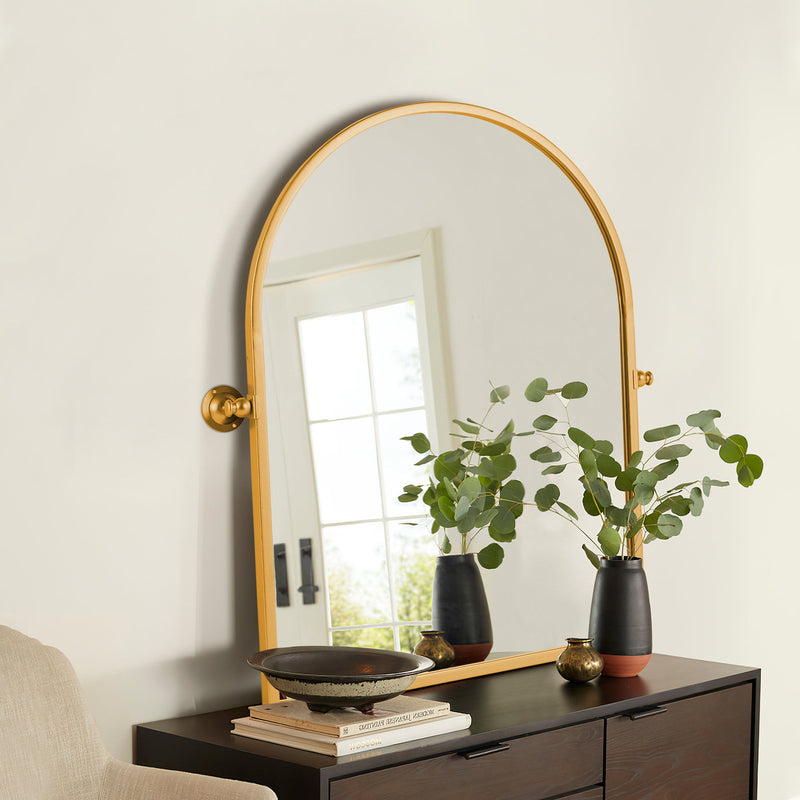36" Metal Arch Framed Accent Mirror - Gold