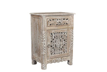 Load image into Gallery viewer, One Drawer One Door Floral Carved Nightstand - Gray
