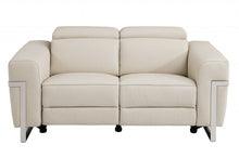 Load image into Gallery viewer, Italian Leather Power Reclining Loveseat - Beige / Silver
