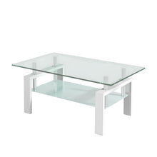 Load image into Gallery viewer, 39" Glass And Steel Coffee Table With Shelf - Clear And White
