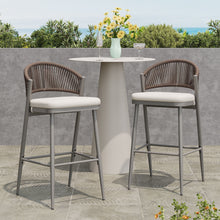 Load image into Gallery viewer, Outdoor Bar Height Metal Frame Counter Stools With Scallop Shaped Backrest &amp; Water Resistant Cushions

