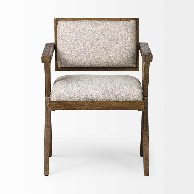 Upholstered Fabric Open Back Dining Room Arm Chair - Cream