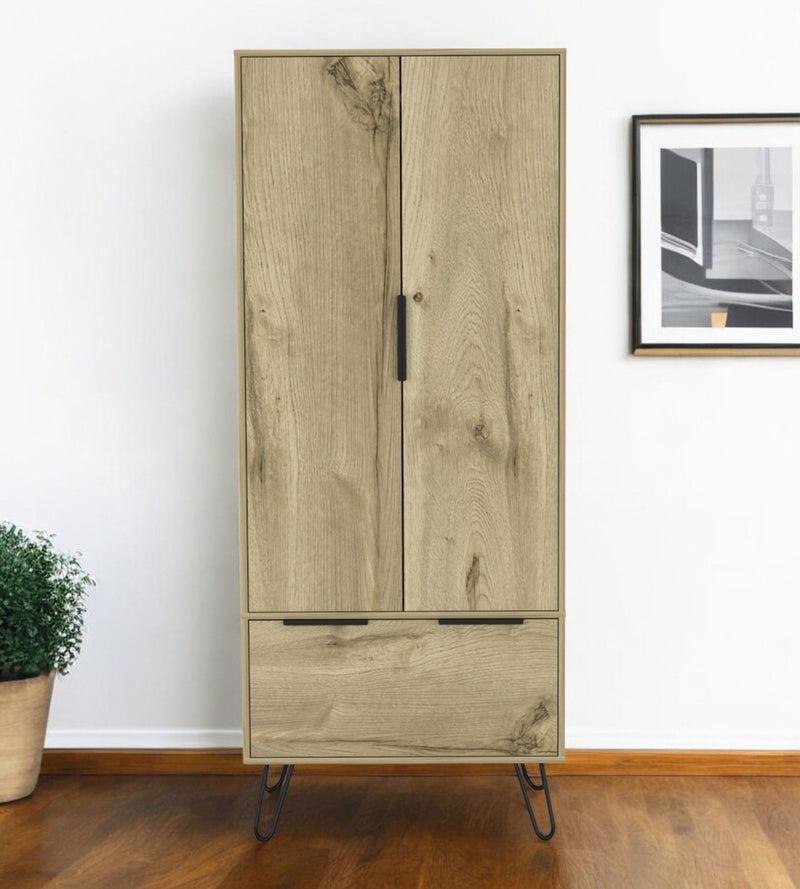 74" Wood Two Door Single Drawer Combo Dresser - Oak