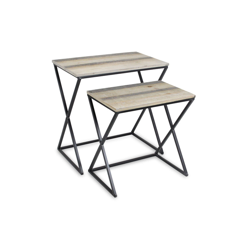 Solid Wood Frame Nested Tables (Set of 2) - Brown / Black