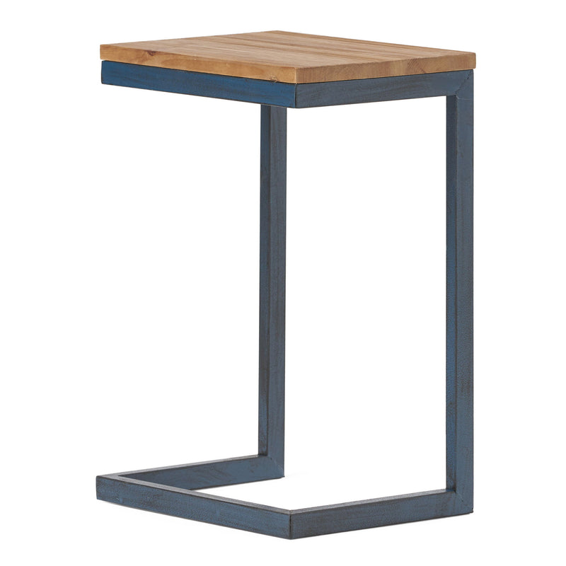 Wood Iron End Table - Natural / Blue