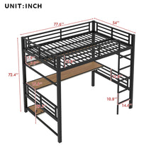 Load image into Gallery viewer, Full Size Loft Bed Frame With Storage Shelf And LED Light - Black
