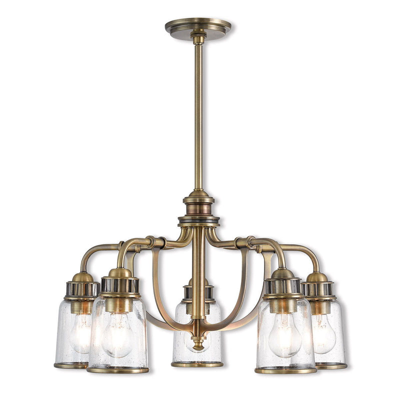 21" Five Light Dimmable Chandelier With Shades - Antiqued Brass