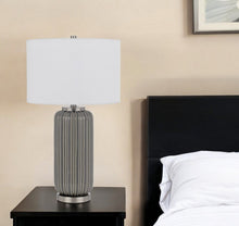 Load image into Gallery viewer, Metal Cylinder Table Lamp With White Drum Shade - Gray
