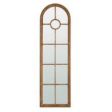 Load image into Gallery viewer, Half Round Elongated Mirror With Decorative Window Look Classic Architecture Style Solid Fir Wood Interior Decor - Brown
