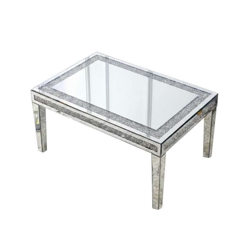 Mirrored Faux Crystal Glass Coffee Table - Clear / Silver