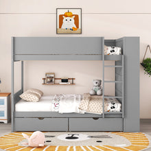 Load image into Gallery viewer, Full over Full Bunk Bed With 2 Drawers and Multi-layer Cabinet, Gray
