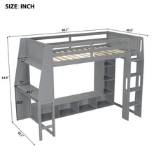 Load image into Gallery viewer, Gaming Loft Bed With Desk, Multi Storage Shelves, LED Lighting, And Hanging Clothes Rack
