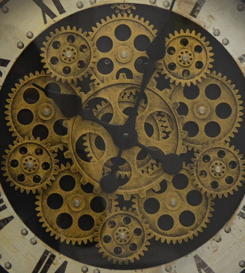 Silent Skeleton Exposed Gear Round Wall Clock (626342) - Antiqued Gold / White / Black