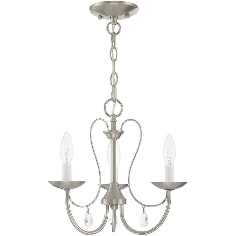 12" Three Light Metal Dimmable Chandelier With Shades - Nickel / Clear