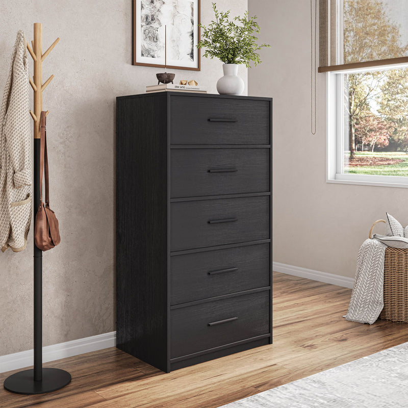 Wood Five Drawer Dresser - Black