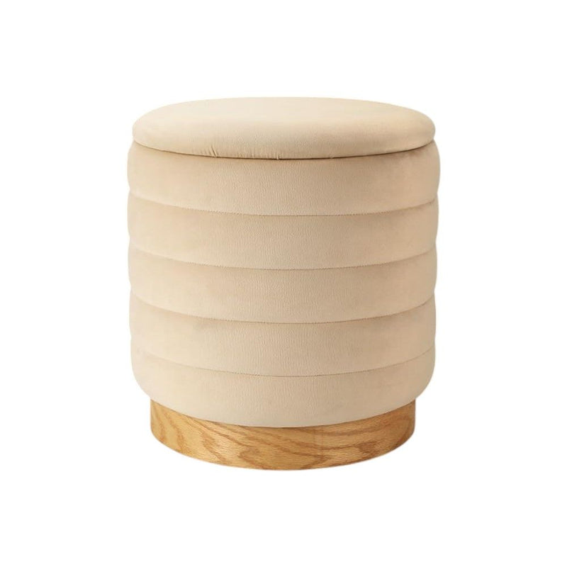Tufted Cylinder Storage Ottoman - Beige / Natural