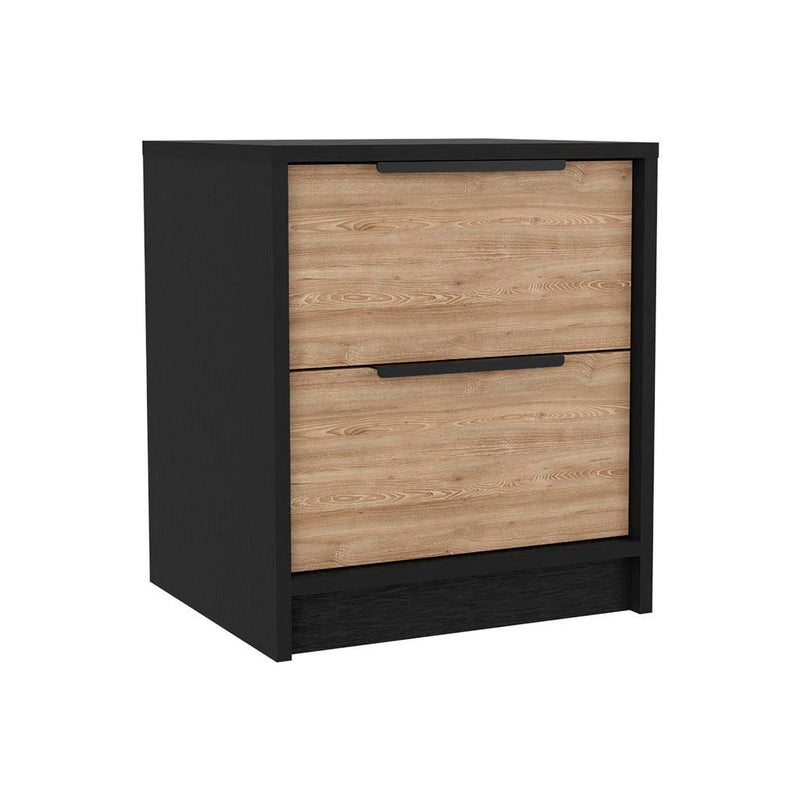 19" Two Drawer Faux Wood Nightstand - Black / Light Brown