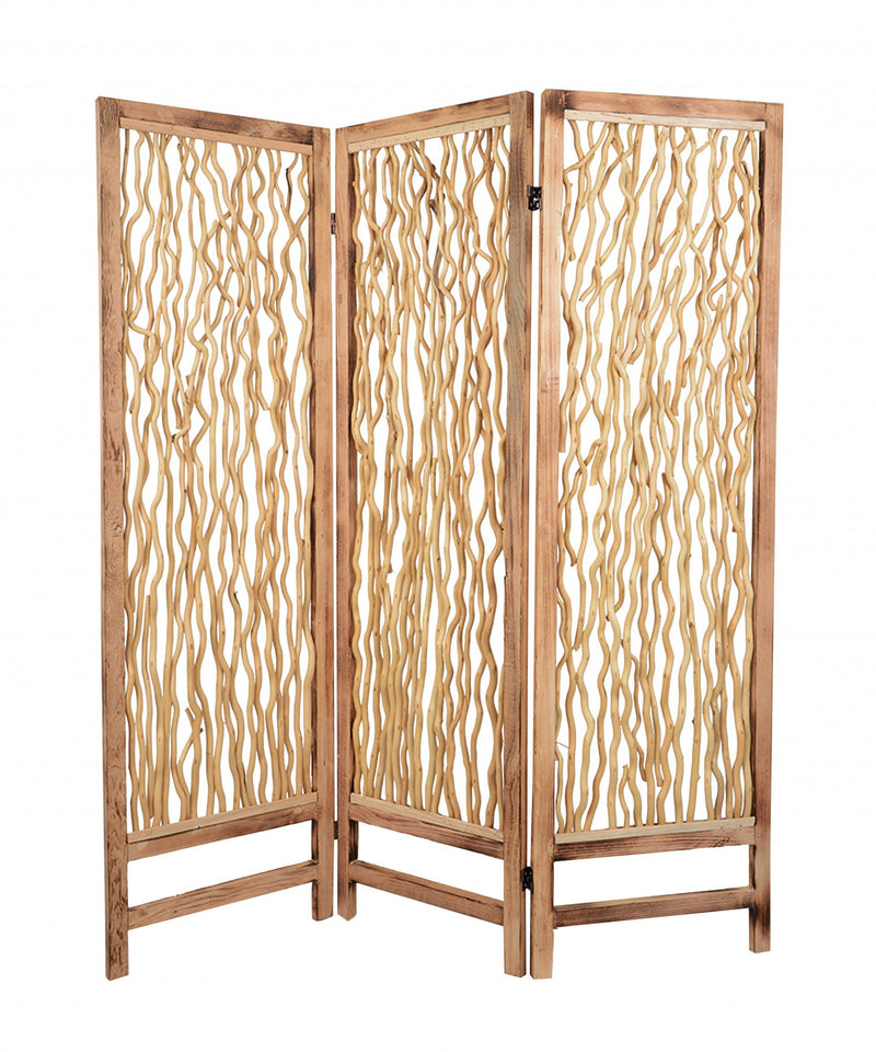 60" x 69" 3 Panel Wood Foldable Screen - Light Brown