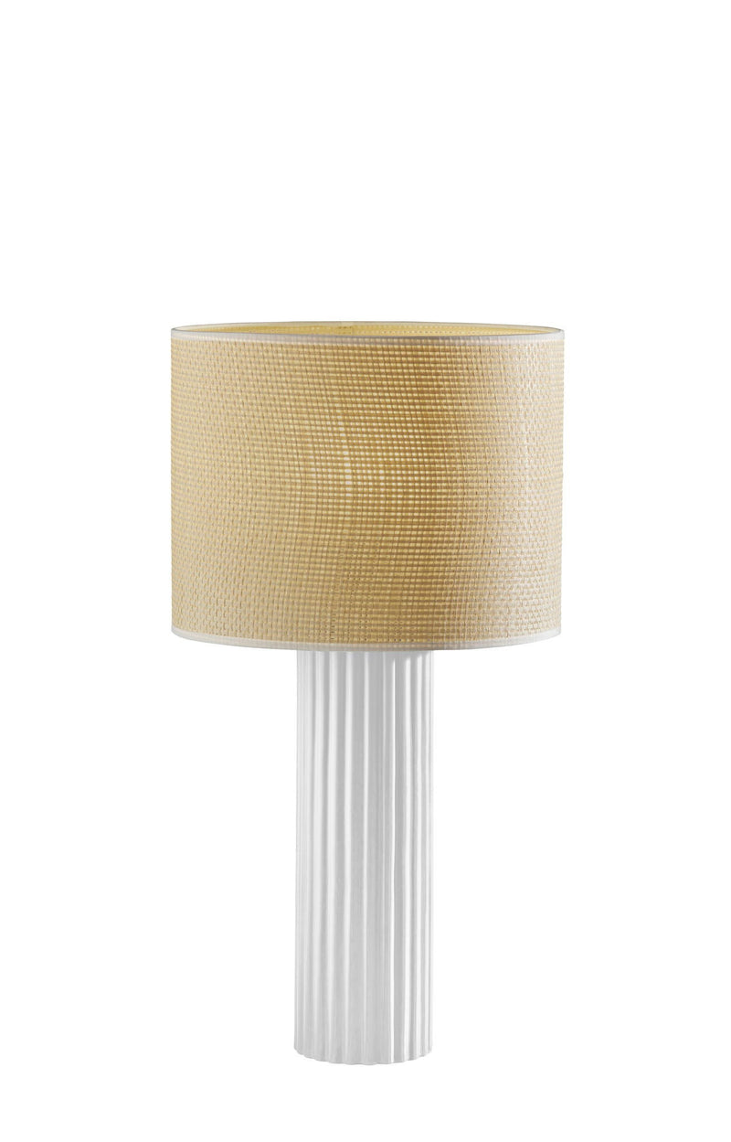 24" Ceramic Cylinder Table Lamp With Beige Drum Shade - White
