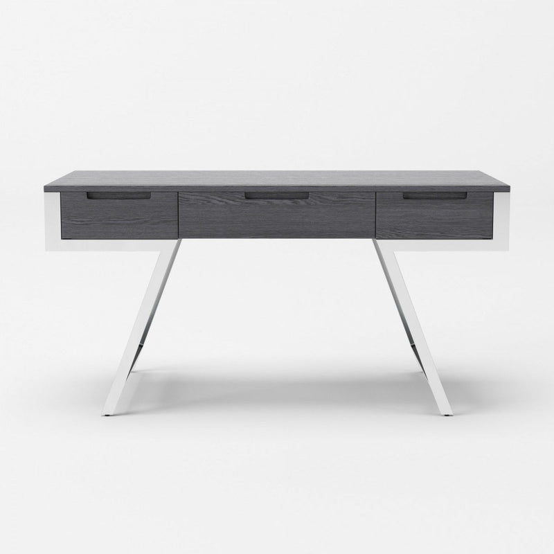 Writing Desk With Three Drawers - Gray And Silver