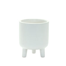 Load image into Gallery viewer, Striped Footed Pot Planters (Set of 2) - White
