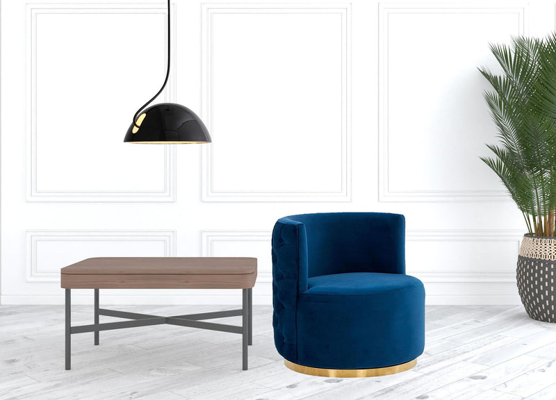Stylish Velvet And Steel Chair - Blue And Gold